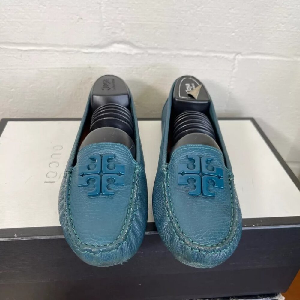 Tory Burch Lowell II Driving Shoes Loafers Teal Leather Slip On Women's Size 7 M